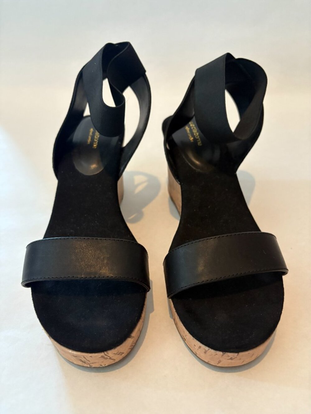 Liz Claiborne Black Heeled Cork Wedges Heels Sandals Size 9